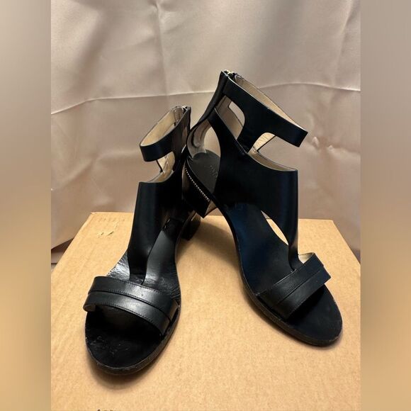 Jimmy Choo Valla-Style Black Leather Block Heel Sandals w/ Chain Detail, Size 38 - Picture 13 of 13